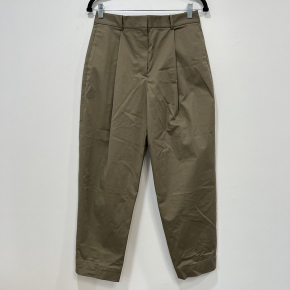 Theory Womens Carrot Trouser Pants‎ 4 Willow Soft Chino Green Pleat NWT $275 - Picture 1 of 7